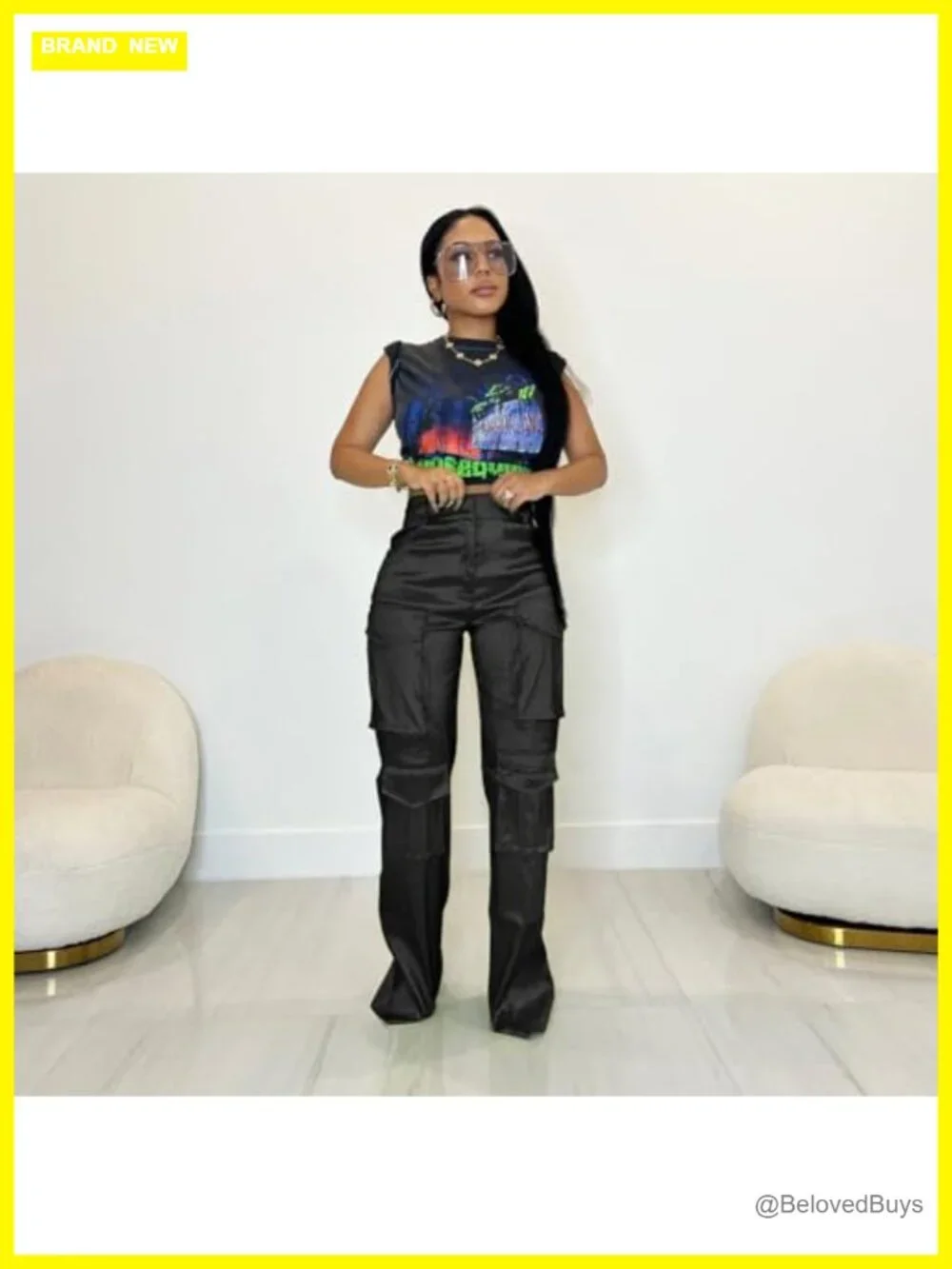 High Rise Cargo Pants with Pockets Y2K Hip Hop Wide Leg